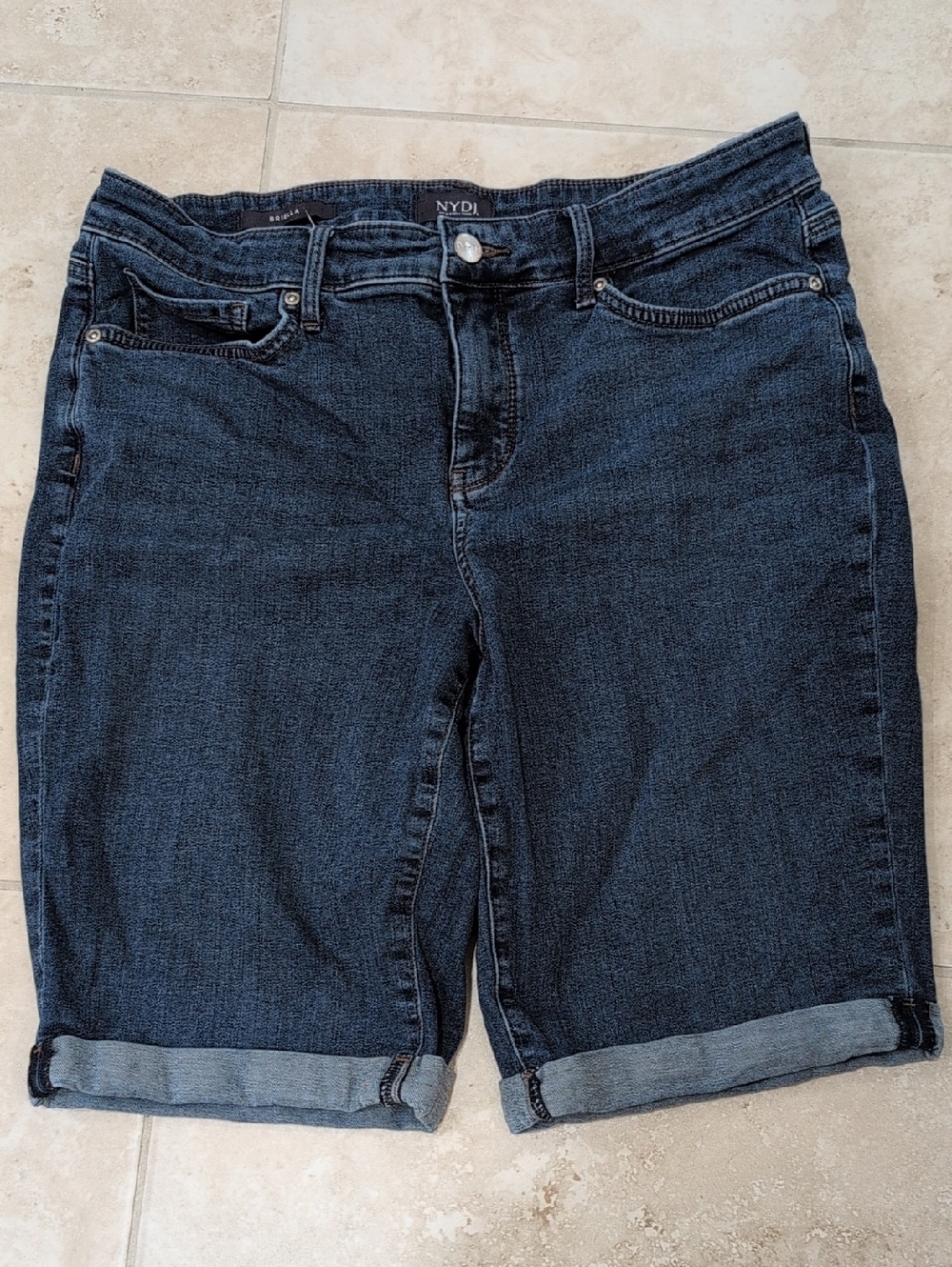NYDJ Briella Dark Indigo Roll-Cuff Denim Bermuda Shorts